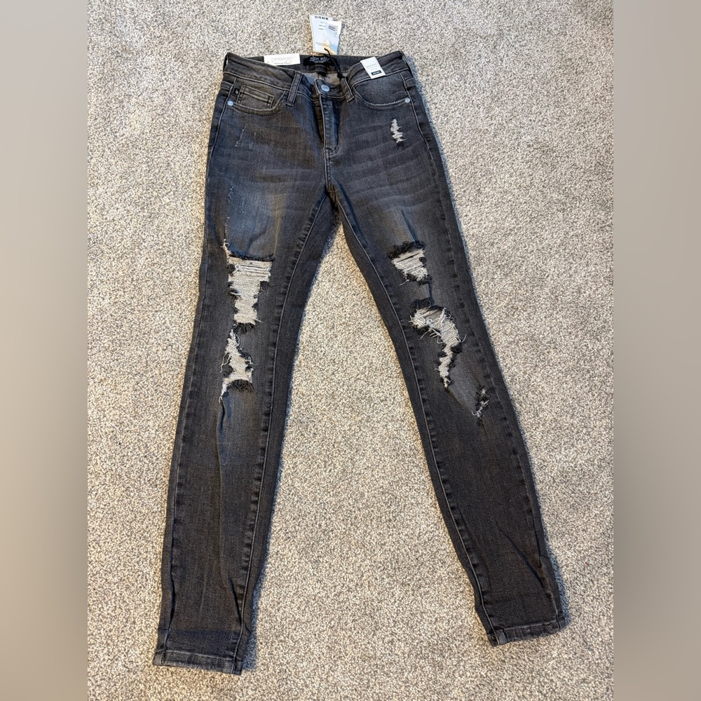 Judy Blue Distressed Charcoal Skinny Jeans